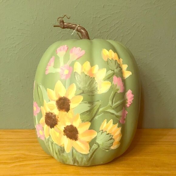 Handpainted Floral Faux Pumpkin  - Picture 1 of 3